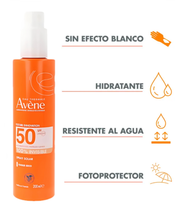 AVÈNE SOLAR SPRAY INVISIBLE SPF50+ 200ml - Imagen 2