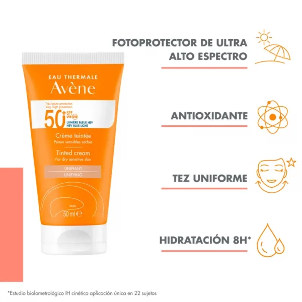AVÈNE SOLAR CREMA CON COLOR SPF50+ 50 ml - Imagen 3