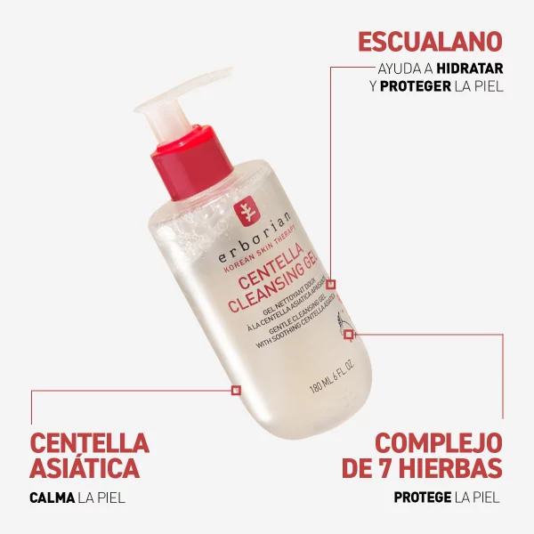 ERBORIAN CENTELLA CLEANSING GEL LIMPIADOR FACIAL 180ml - Imagen 5