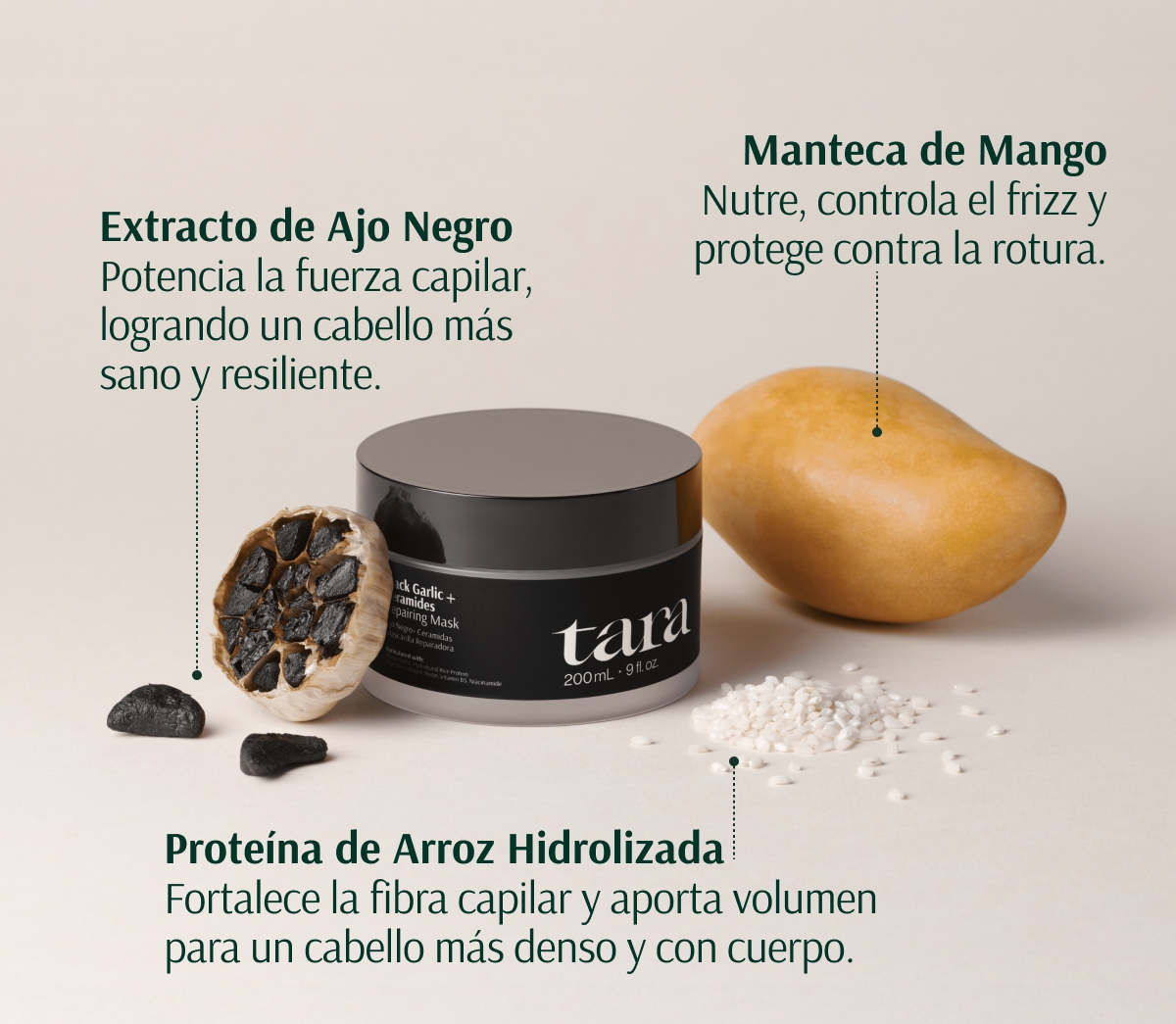 TARA AJO NEGRO + CERAMIDAS MASCARILLA REPARADORA 200ml - Imagen 3