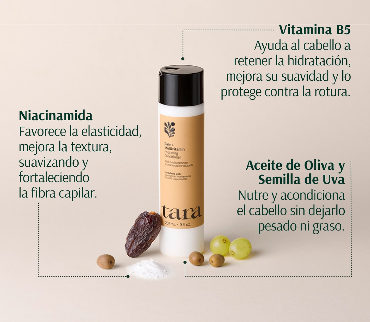 TARA DÁTIL + MULTIVITAMÍNICO ACONDICIONADOR HIDRATANTE 267ml - Imagen 3